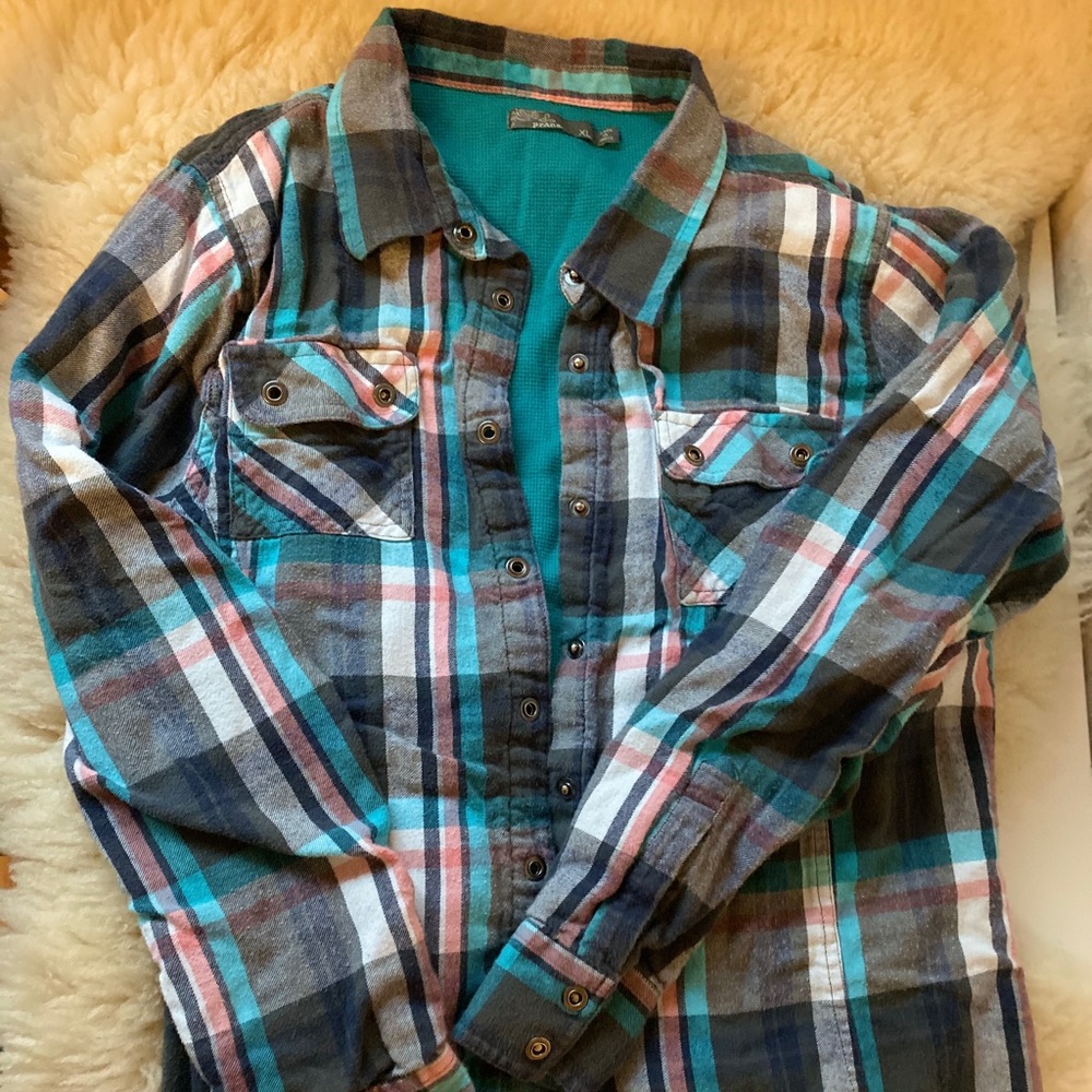 Prana flannel with metal snap buttons